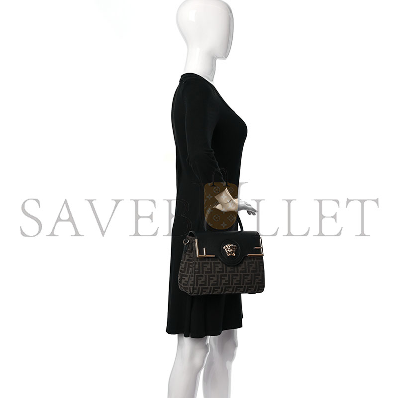 FENDI X VERSACE GRAINED CALFSKIN FENDACE  LA MEDUSA TOP HANDLE BAG BLACK BROWN (25*22*15cm) 
